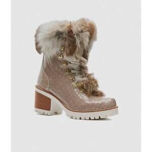 NEW NEW ITALIA SHOES women's alisa lace up leather boots in beige